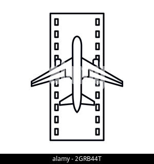 Airstrip with airplane icon, outline style Stock Vector