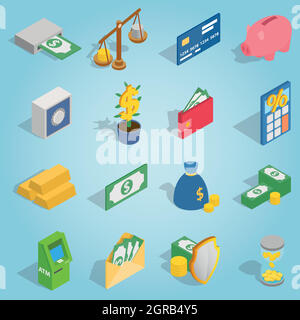 Bank set icons, isometric 3d style Stock Vector