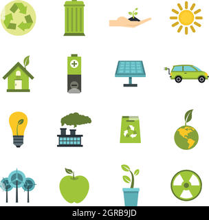 Ecology icons set, flat style Stock Vector