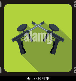 Crossed paintball guns icon, flat style Stock Vector