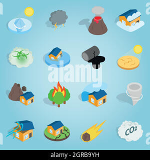 Natural disaster catastrophe isometric set Stock Vector