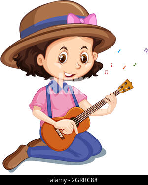 Girl playing ukulele on white background Stock Vector