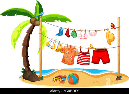 Isolated summer clothes hanging outdoor Stock Vector