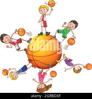Boys and girl playing basketball Stock Vector
