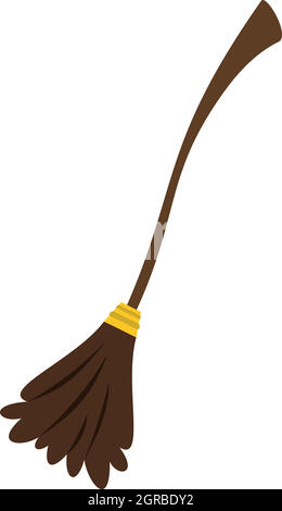 Witch broom icon, flat style Stock Vector