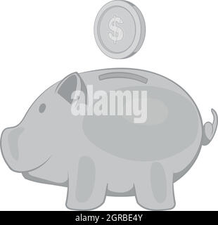 Piggy bank with coin icon, black monochrome style Stock Vector