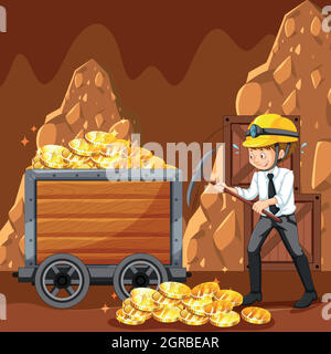 An Office Worker Mining Cyber Coin Stock Vector