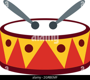 Drum with sticks icon, flat style Stock Vector