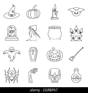 Halloween icons set, outline style Stock Vector