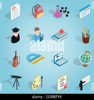 Education set icons, isometric 3d style Stock Vector