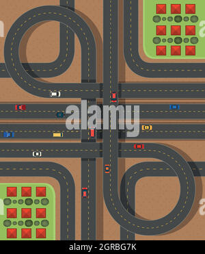 Aerial scene with roads and cars Stock Vector