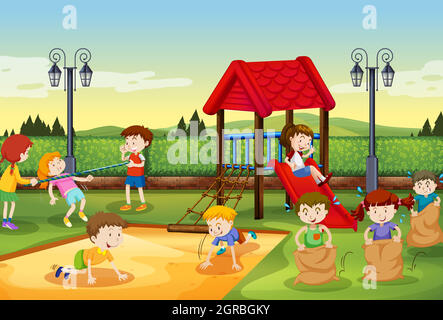 Children playing in the playground Stock Vector