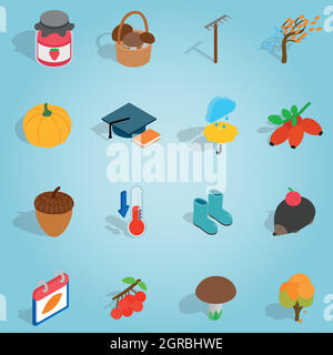 Autumn set icons, isometric 3d style Stock Vector