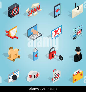 Hacking set icons, isometric 3d style Stock Vector