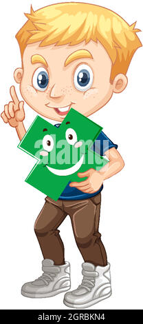 Cute young boy cartoon character holding math shape Stock Vector