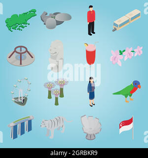 Singapore set icons, isometric 3d style Stock Vector