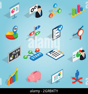 Business plan set icons, isometric 3d style Stock Vector