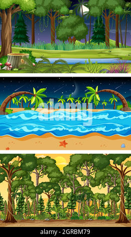 Set of different nature horizontal scenes Stock Vector
