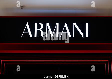 Berlin, Germany. 30th Sep, 2021. The Armani logo on the wall at KaDeWe. Credit: Gerald Matzka/dpa/Alamy Live News Stock Photo
