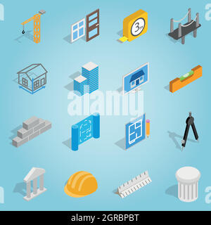 Architecture set icons, isometric 3d style Stock Vector