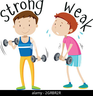 Opposite adjective with strong and weak Stock Vector