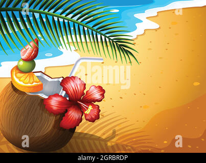 A refreshing coconut juice drink at the beach Stock Vector