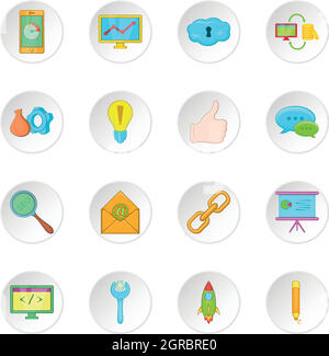 SEO optimization icons set, cartoon style Stock Vector