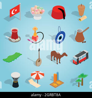 Country Turkey set icons, isometric 3d style Stock Vector