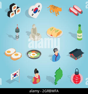Republic Of Korea set icons, isometric 3d ctyle Stock Vector