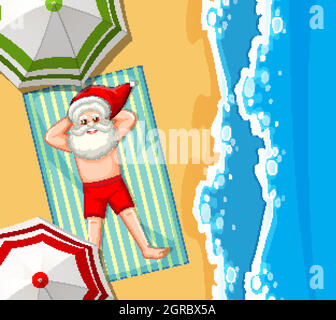 Santa Claus taking sun bath on the beach Stock Vector