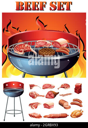 Different kind of meat on the grill Stock Vector