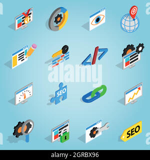 SEO set icons, isometric 3d style Stock Vector