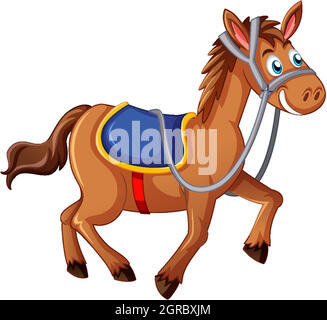 A horse with saddle cartoon character on white background Stock Vector