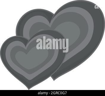 Two hearts icon, black monochrome style Stock Vector