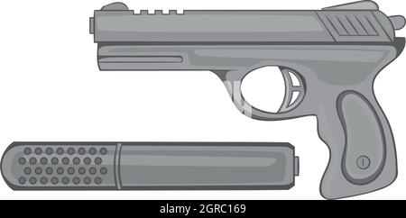 Pistol with a silencer icon, monochrome style Stock Vector