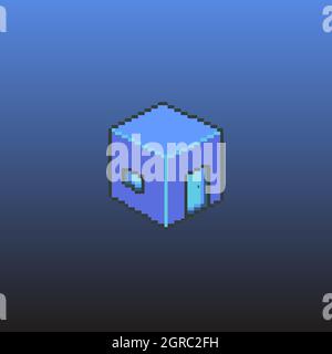 Cube blocks home isometric pixel art with gradient background vector. Modern home icon. Stock Vector