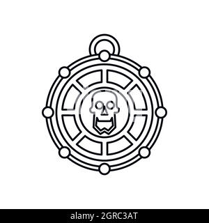 Piratical medallion with skull icon, outline style Stock Vector