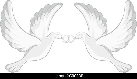 Two white pigeons icon, black monochrome style Stock Vector