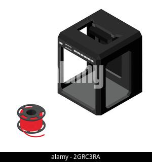 Modern 3D printer and printing supplies isolated on white background. Isometric view. Vector Stock Vector