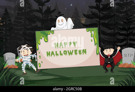 Halloween theme with kids in costume Stock Vector