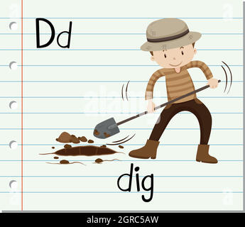 Flashcard letter D is for dig Stock Vector