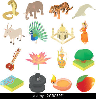 India icons set, isometric 3d style Stock Vector