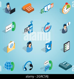 Call center set icons, isometric 3d style Stock Vector