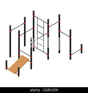 City public park street workout zone. Sport playground, outdoor gym equipment. Isometric view. Vector Stock Vector