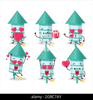 Rocket firework green cartoon character with love cute emoticon. Vector illustration Stock Vector