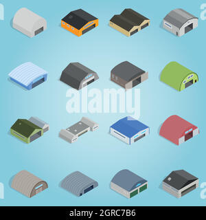 Hangar set icons, isometrc 3d style Stock Vector