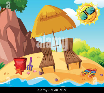 Background scene with two chairs by the seaside Stock Vector