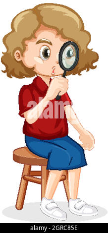 Cute girl looking through magnifying glass Stock Vector