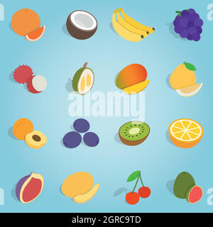 Fruit set icons, isometric 3d style Stock Vector