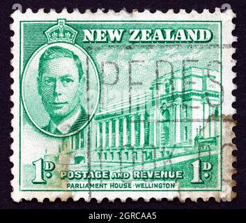 NEW ZEALAND - CIRCA 1946: a stamp printed in the New Zealand shows Parliament House, Wellington, circa 1946 Stock Photo